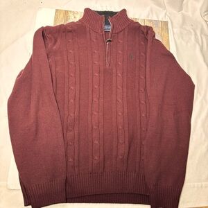 US Polo Assn Sweater, Mens Size XXL Long Sleeve 1/4 Zip Burgundy ￼